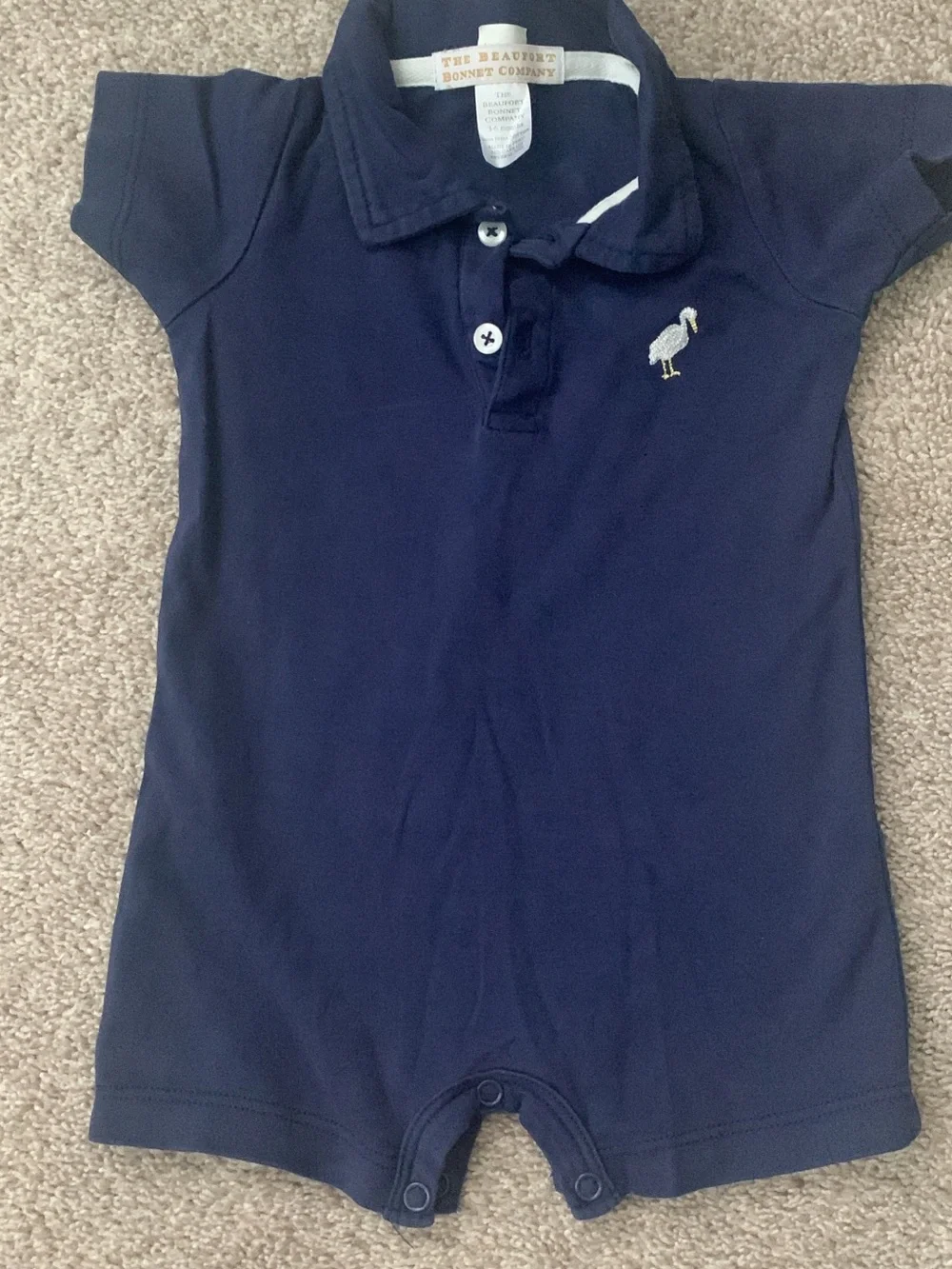 The Beaufort Bonnet Company Navy Polo One-Piece with Embroidered Bird